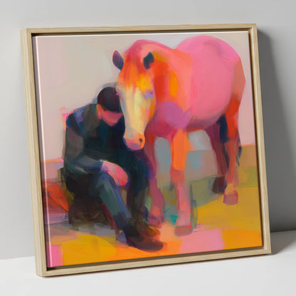 Radiant Solace horse & rider canvas wall art in natural frame