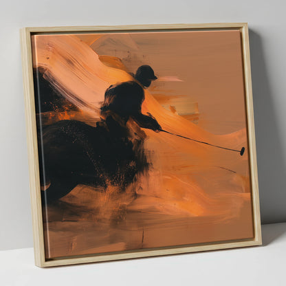 The Decisive Strike polo horse canvas wall art in natural frame