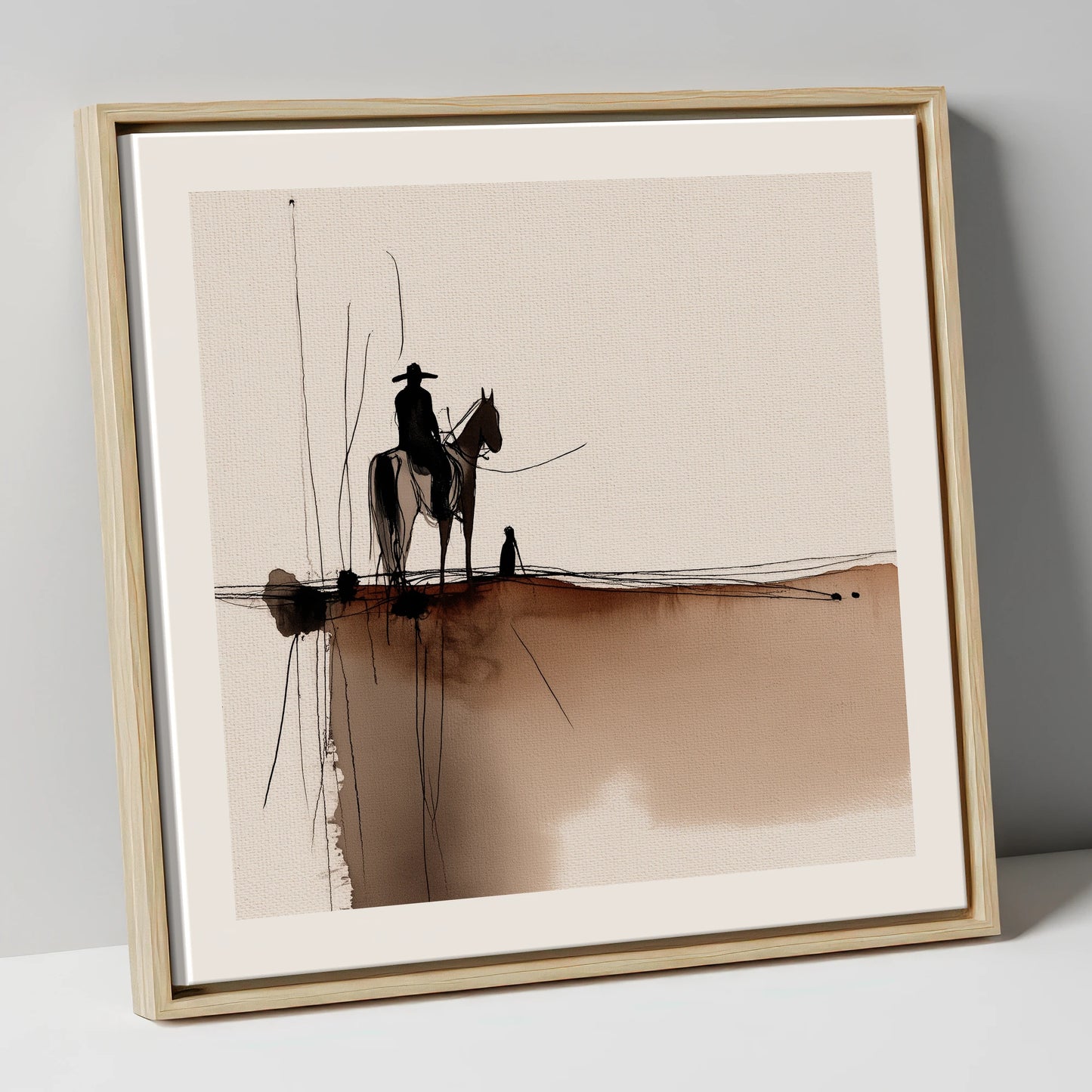 Frontier Silhouette western horse canvas wall art in natural frame