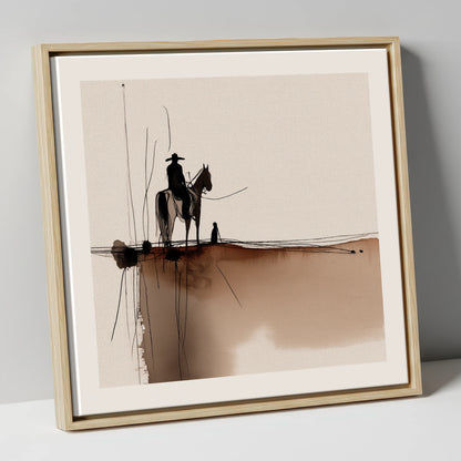 Frontier Silhouette western horse canvas wall art in natural frame