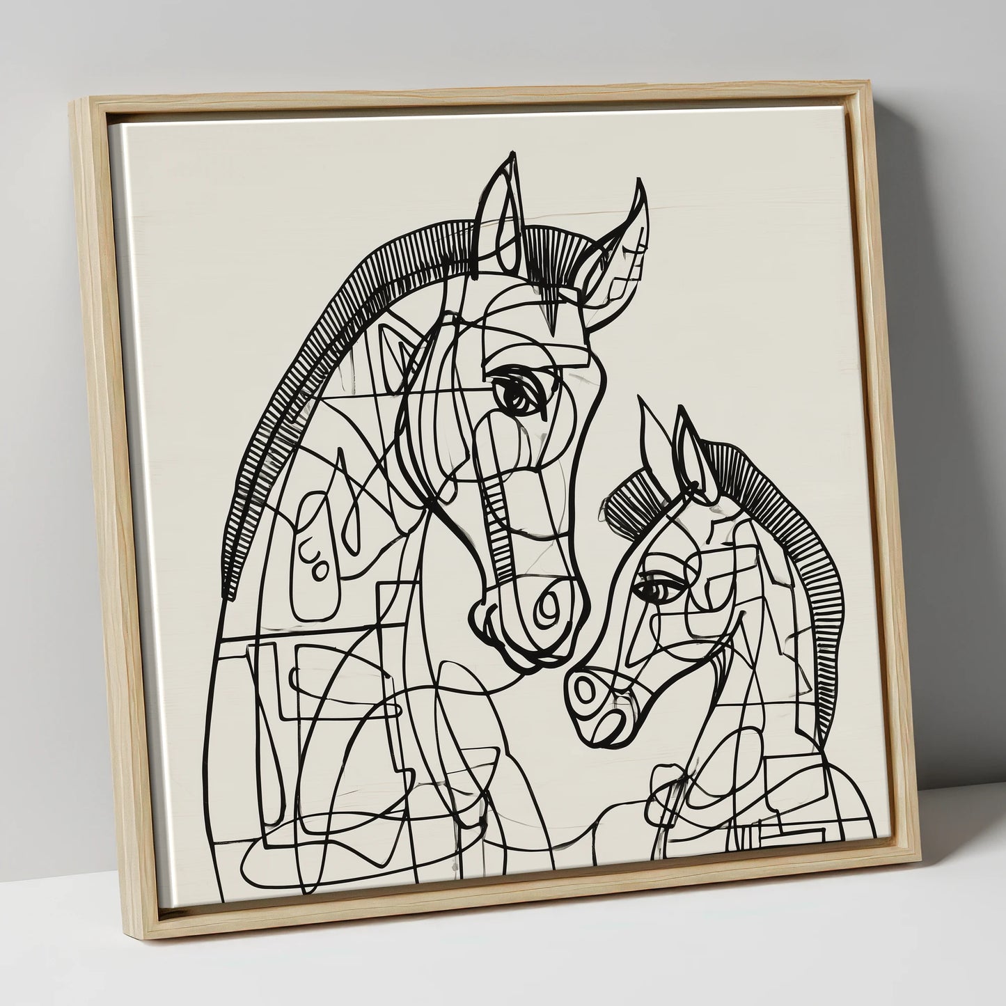 Structured Bond mare & foal canvas wall art in natural frame