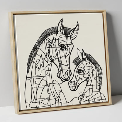 Structured Bond mare & foal canvas wall art in natural frame