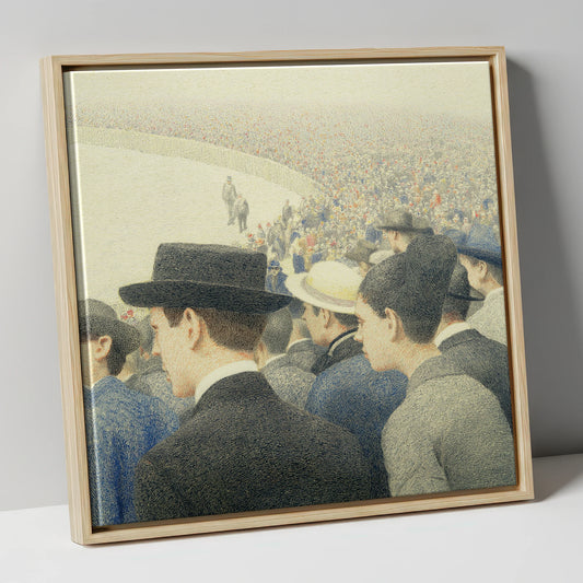 Anticipation at the Rail racing horse canvas wall art in natural frame