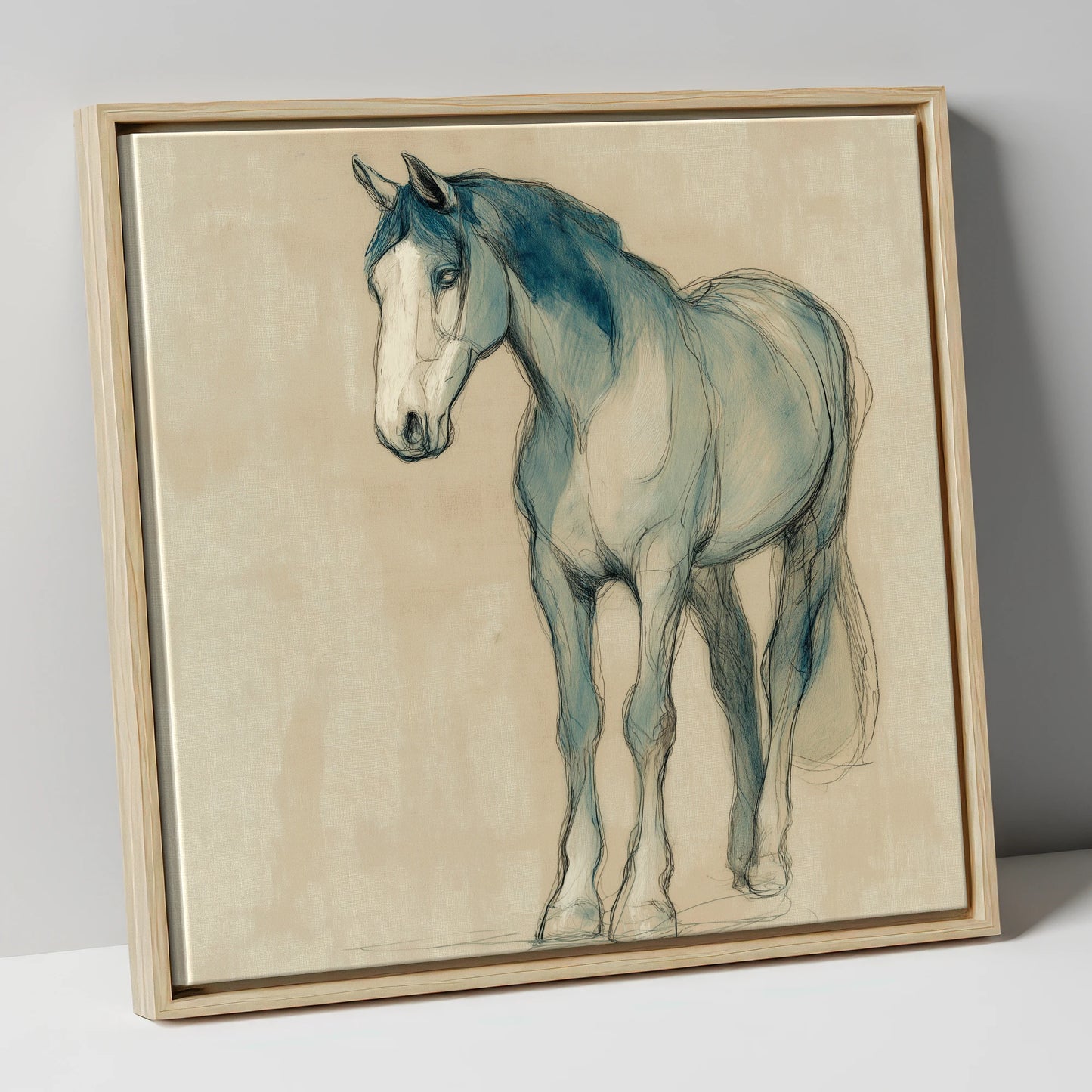 Azure Equine Sketch horse portrait canvas wall art in natural frame