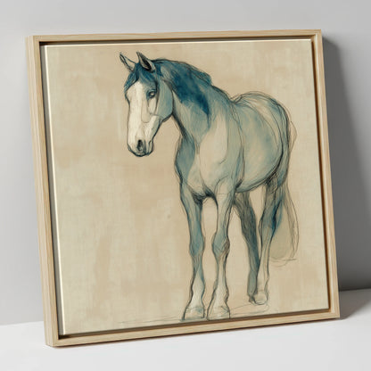 Azure Equine Sketch horse portrait canvas wall art in natural frame