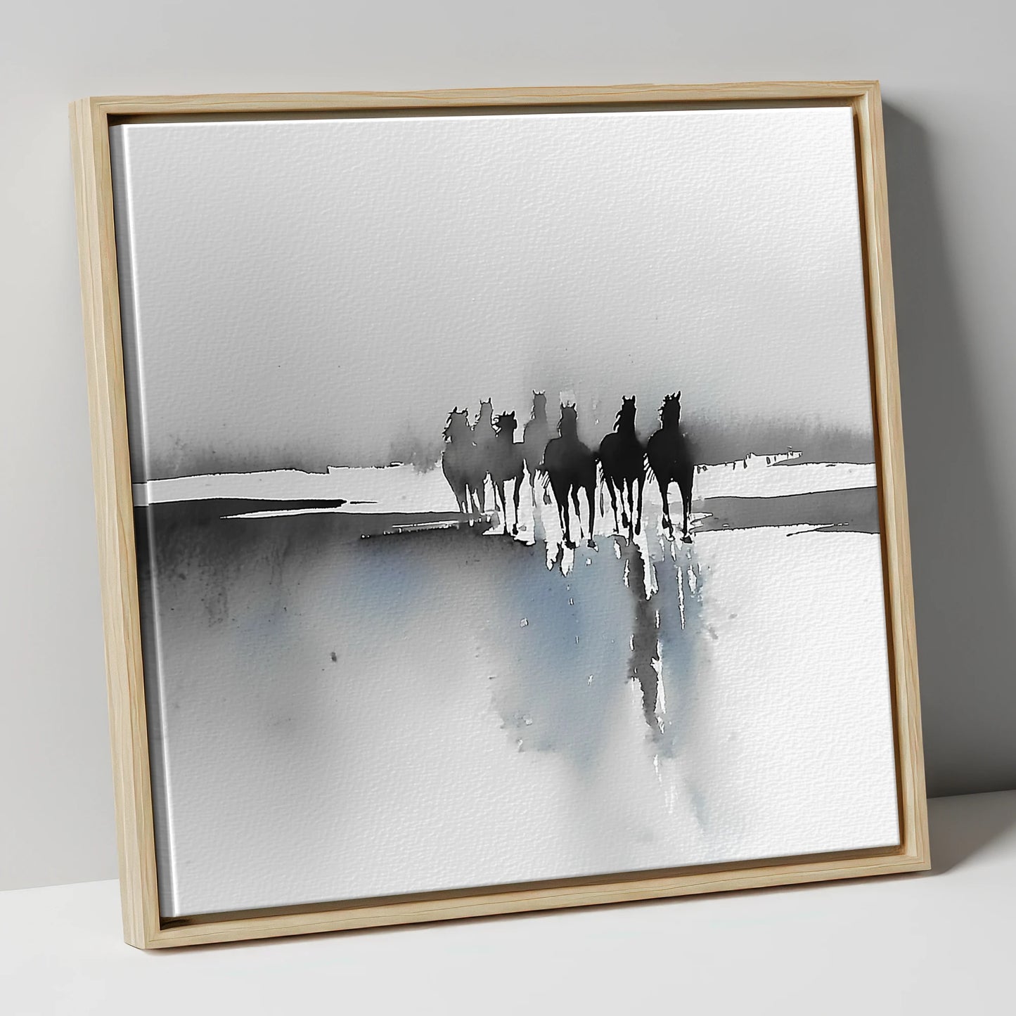 Through the Ethereal Mist horse landscape canvas wall art in natural frame