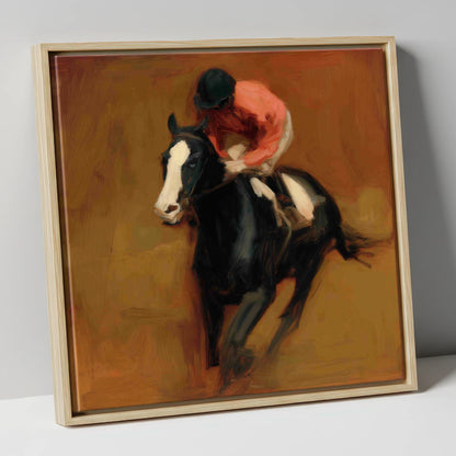 Terracotta Thunder racing horse canvas wall art in natural frame