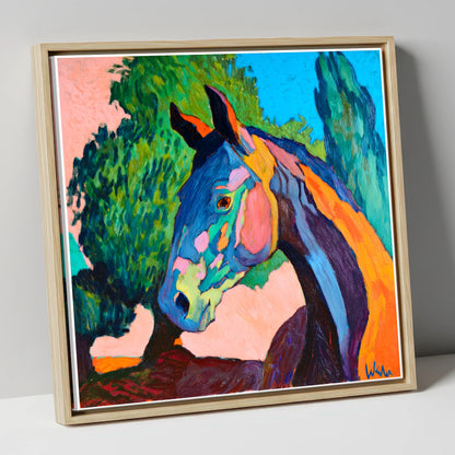 Vibrant Equine Expression horse portrait canvas wall art in natural frame