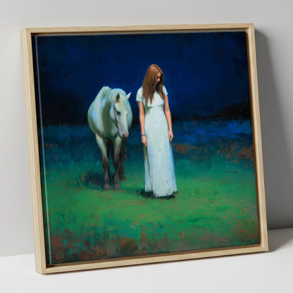 The Quiet Hour horse & rider canvas wall art in natural frame