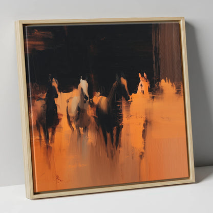 Out of the Shadows racing horse canvas wall art in natural frame