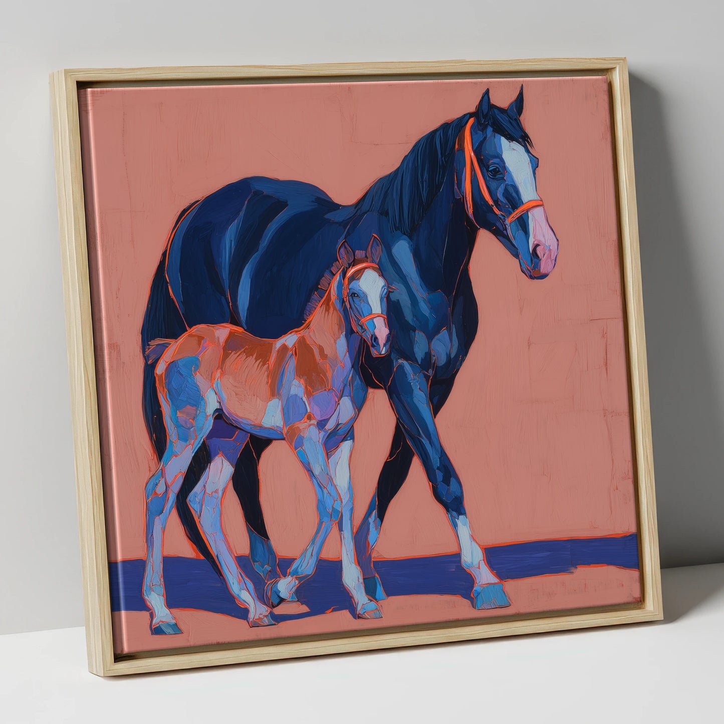 Bold Beginnings mare & foal canvas wall art in natural frame
