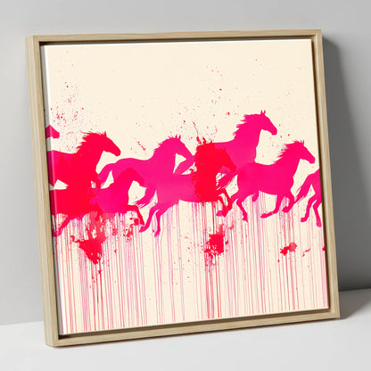 Vivid Magenta Herd wild horses canvas wall art in natural frame