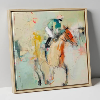 The Fleeting Stride racing horse canvas wall art in natural frame