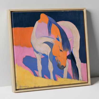 Vibrant Horse with Blue Mane horse breed canvas wall art in natural frame