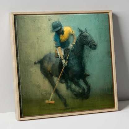 Midfield Strike polo horse canvas wall art in natural frame