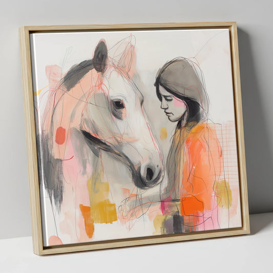Unspoken Bond horse & rider canvas wall art in natural frame