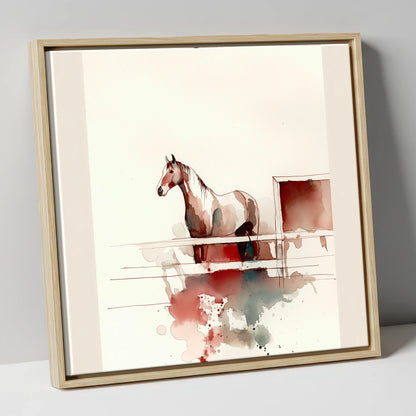 Watching from the Rails horse stable canvas wall art in natural frame