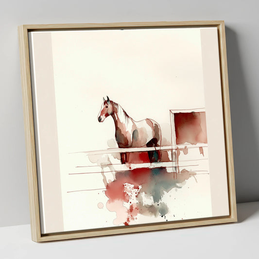 Watching from the Rails horse stable canvas wall art in natural frame