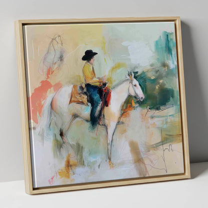 Painted Prairie Solitude western horse canvas wall art in natural frame