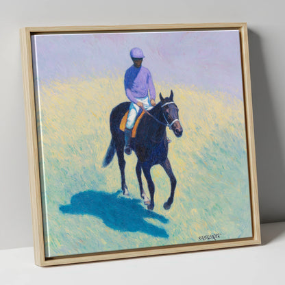 Morning on the Gallops racing horse canvas wall art in natural frame