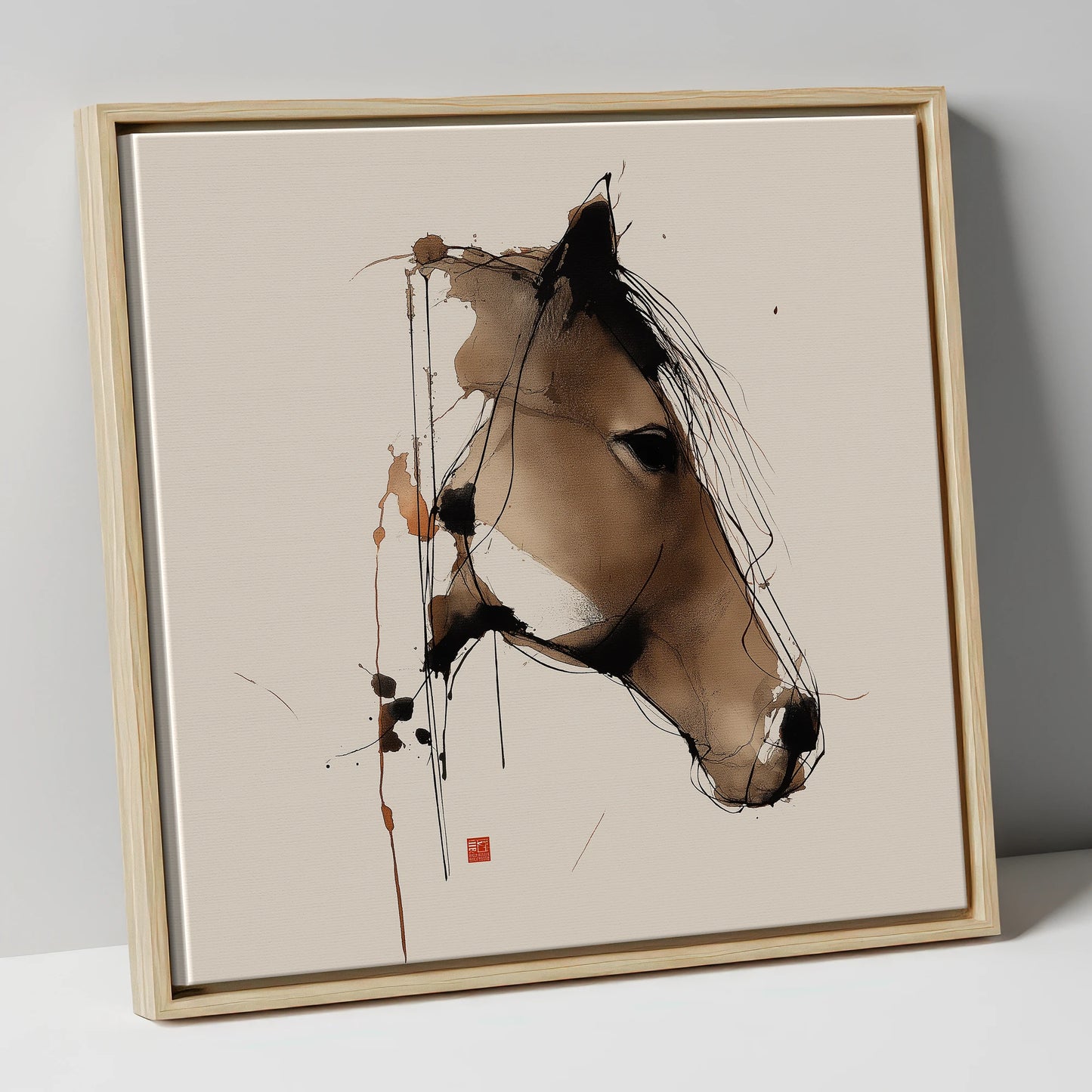 Dynamic Sepia Equine Profile horse portrait canvas wall art in natural frame