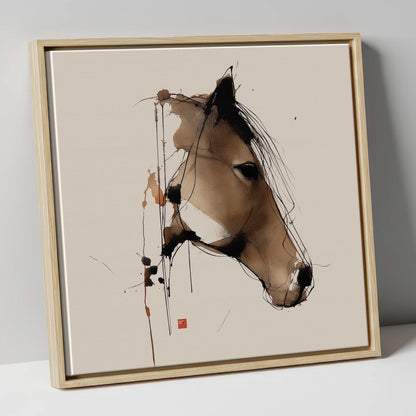 Dynamic Sepia Equine Profile horse portrait canvas wall art in natural frame