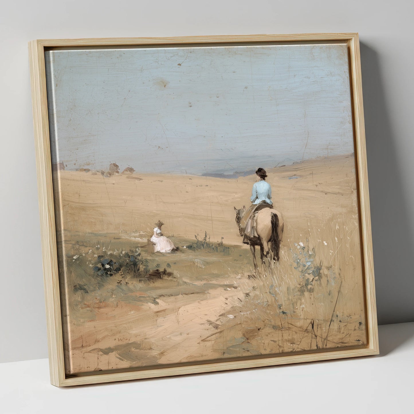 Hazy Summer Ride horse & rider canvas wall art in natural frame