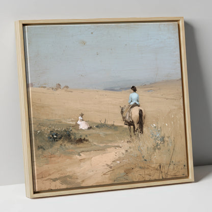 Hazy Summer Ride horse & rider canvas wall art in natural frame