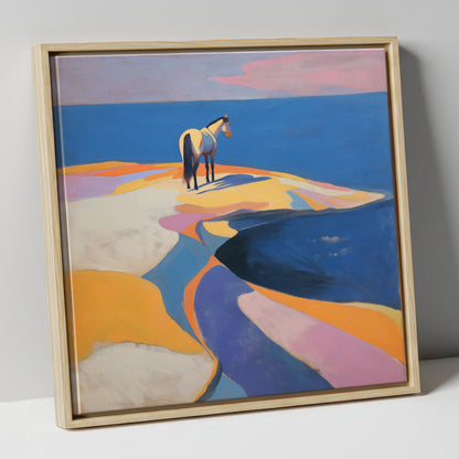 Sentinel by the Sea horse landscape canvas wall art in natural frame