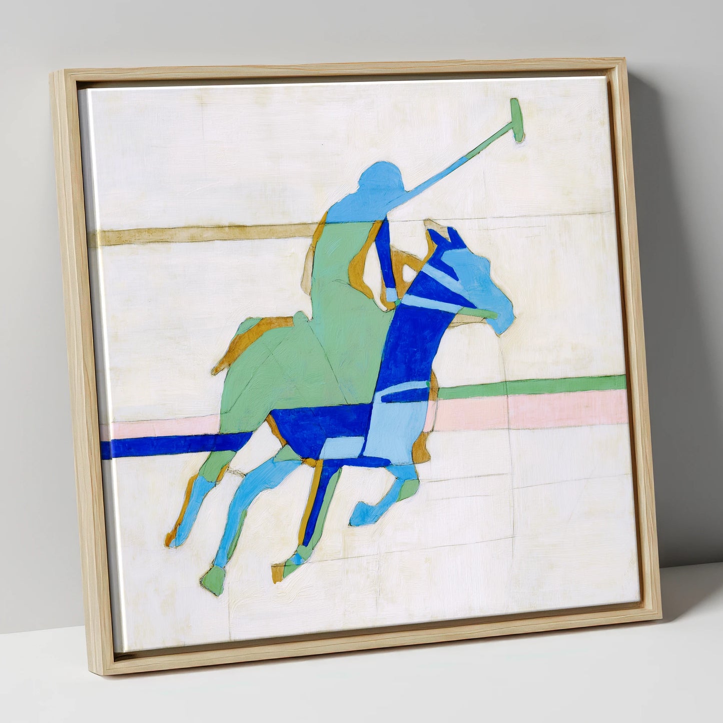 Dynamic Azure Polo polo horse canvas wall art in natural frame