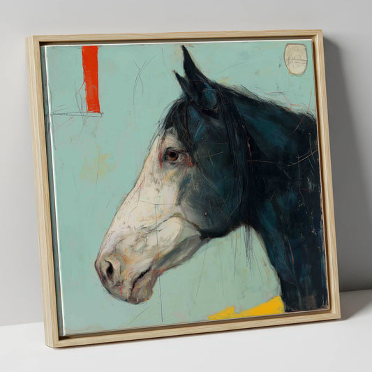Abstract Equine Profile horse portrait canvas wall art in natural frame