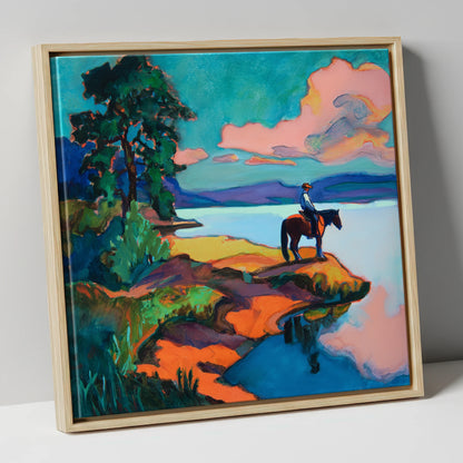 The Violet Shoreline beach horse canvas wall art in natural frame