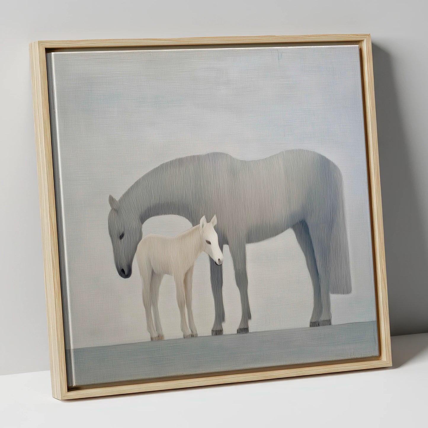 Ethereal Bond mare & foal canvas wall art in natural frame
