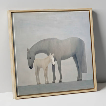 Ethereal Bond mare & foal canvas wall art in natural frame