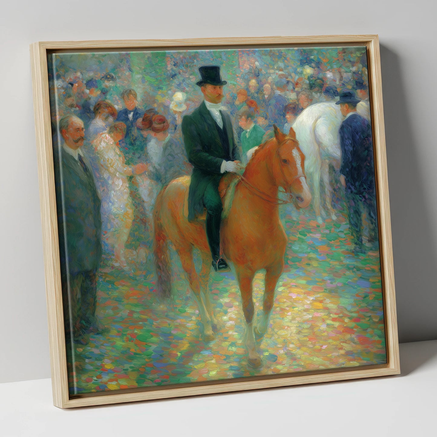 Elegance in the Crowd dressage horse canvas wall art in natural frame