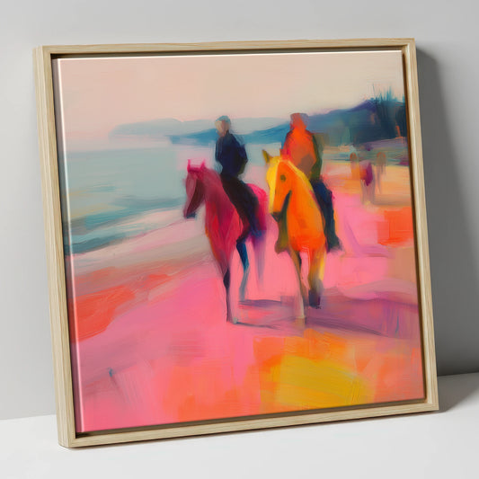 Vivid Coastal Ride horse landscape canvas wall art in natural frame