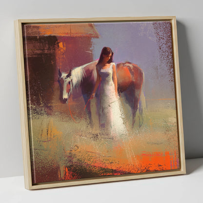 A Quiet Bond horse & rider canvas wall art in natural frame