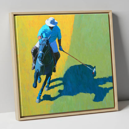 High Goal Sunlight polo horse canvas wall art in natural frame
