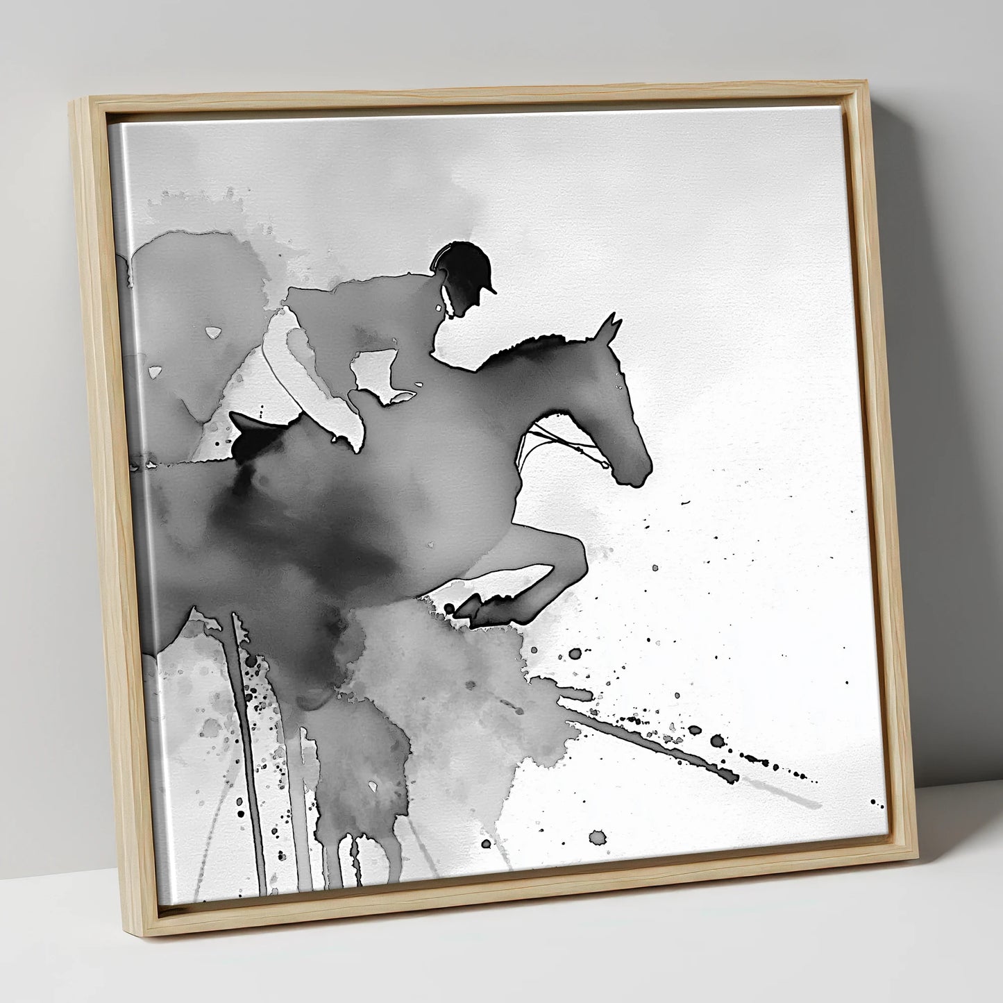 Ethereal Flight show jumping horse canvas wall art in natural frame