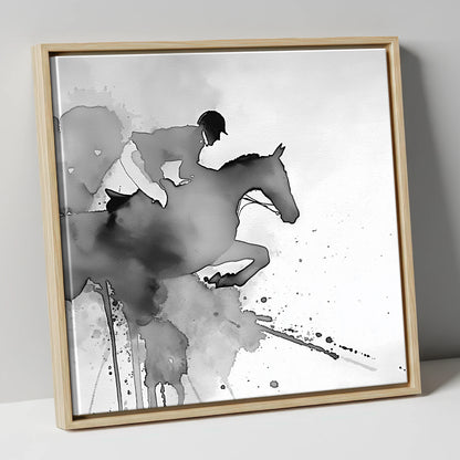 Ethereal Flight show jumping horse canvas wall art in natural frame