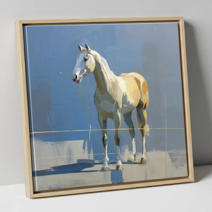 Sunlit Grey on Slate horse portrait canvas wall art in natural frame