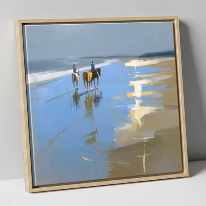 Shoreline Reflections horse landscape canvas wall art in natural frame