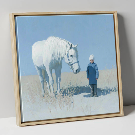 A Silent Understanding horse & rider canvas wall art in natural frame