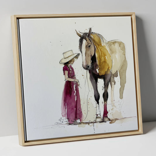 A Quiet Connection horse & rider canvas wall art in natural frame