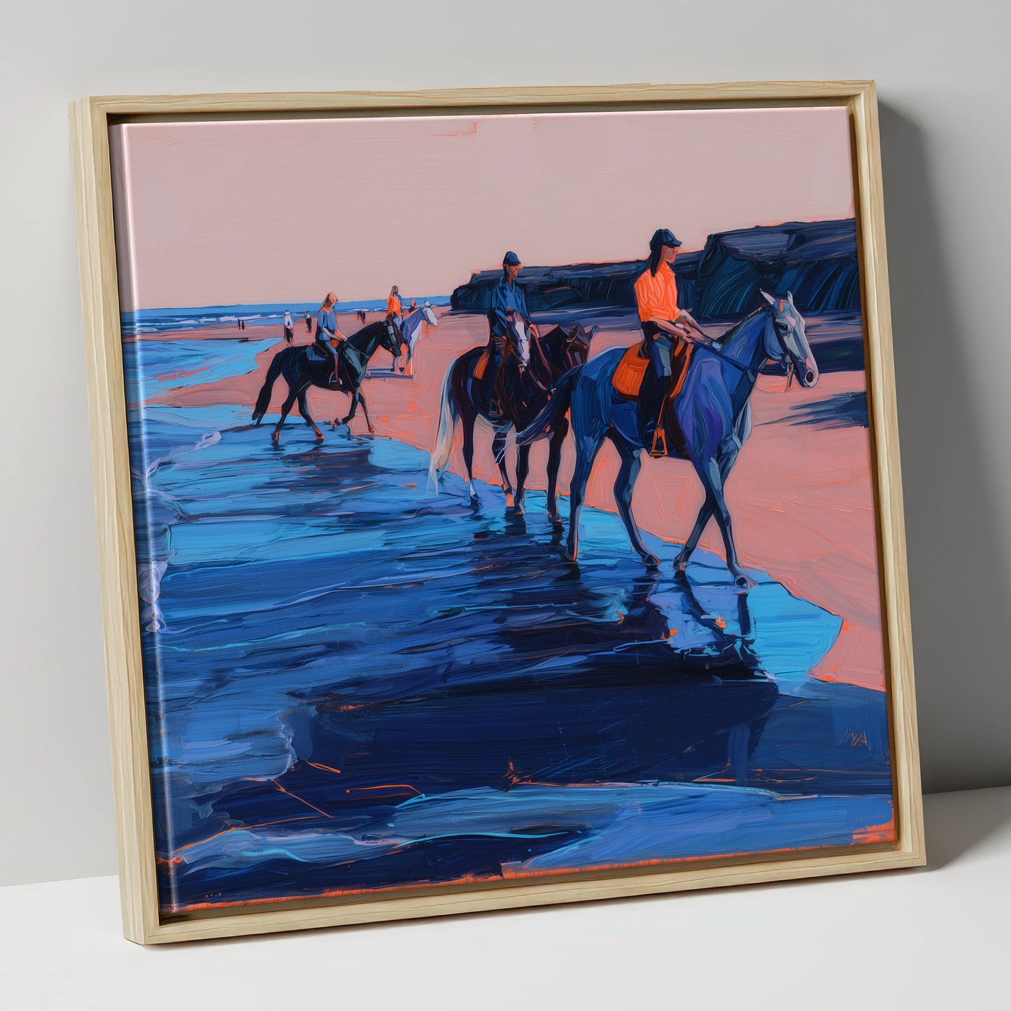 Twilight Coastal Hack horse landscape canvas wall art in natural frame