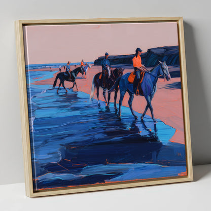 Twilight Coastal Hack horse landscape canvas wall art in natural frame
