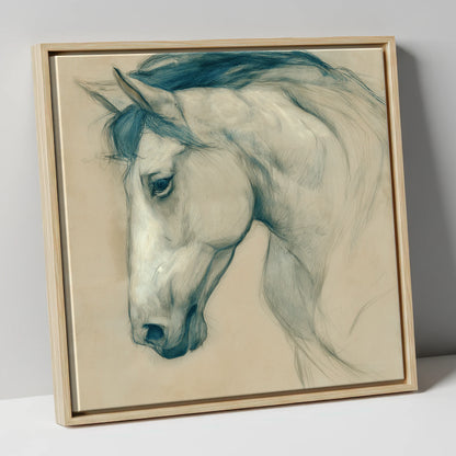 Quiet Grey Profile horse portrait canvas wall art in natural frame