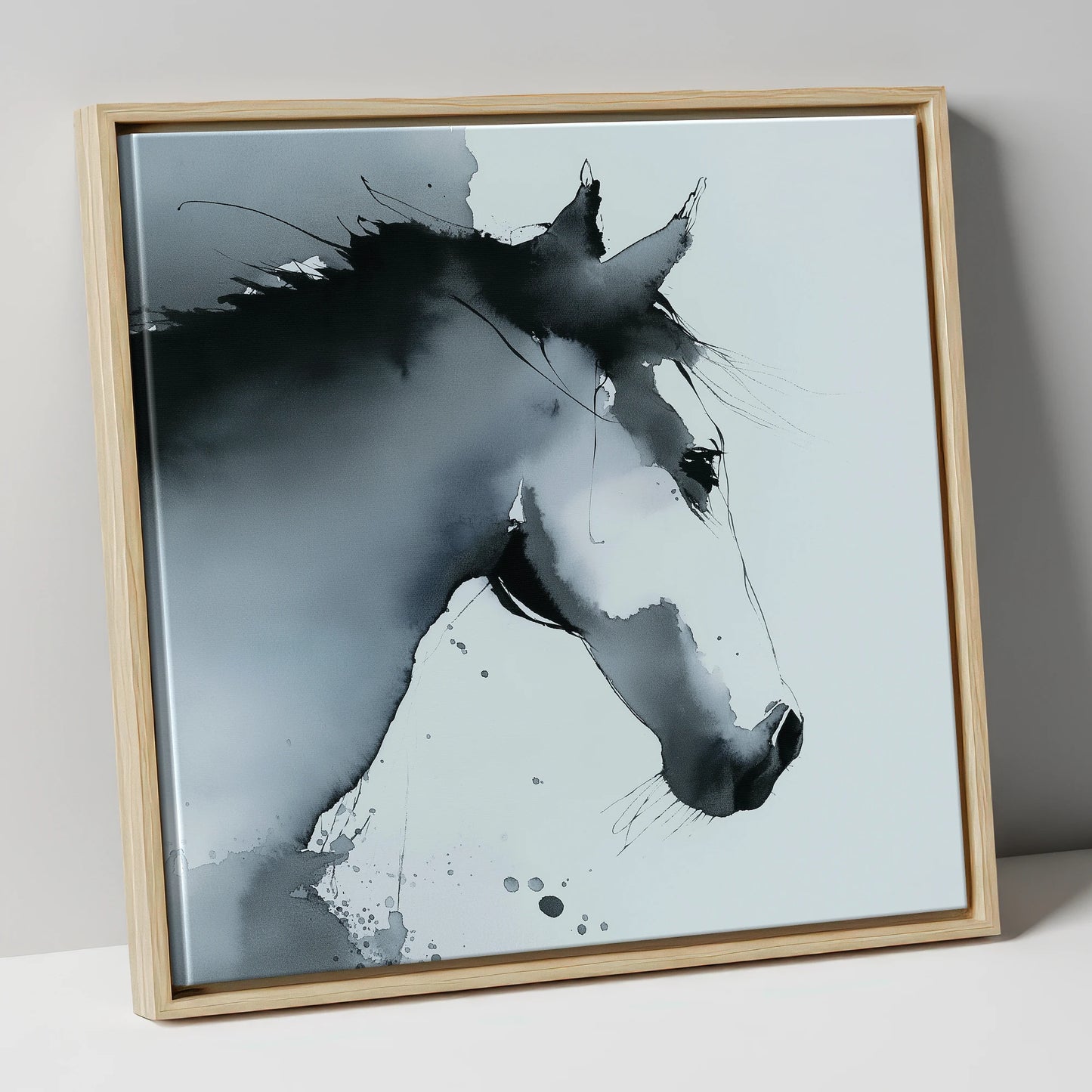 Ethereal Monochrome Profile horse portrait canvas wall art in natural frame