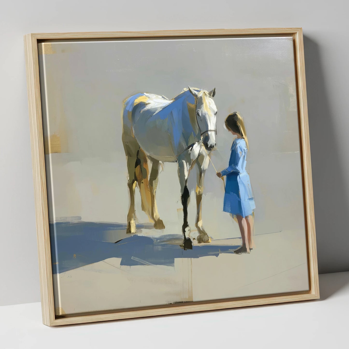 Sunlit Connection horse & rider canvas wall art in natural frame