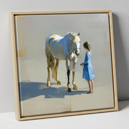 Sunlit Connection horse & rider canvas wall art in natural frame